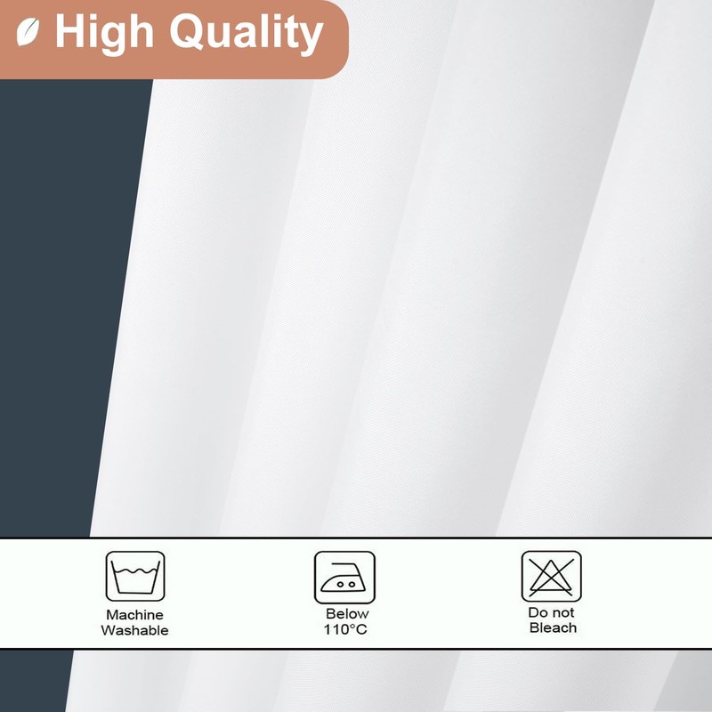 UFRIDAY White Fabric Long Shower Curtain Liner 72 x 78