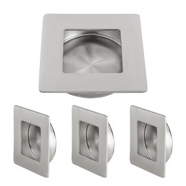 HOMOTEK 4 Pack Recessed Sliding Closet Door Finger Pulls, 2-3/4 Inch Square, 2-3/8 Inch Diameter (Brushed Stainless Steel)