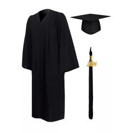 GraduationMall Matte Graduation Gown Cap Tassel Set, Black, Xs 45 5’0-5’2”