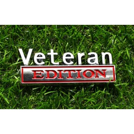 Veteran Edition Car Emblem, 3D Raised Metal Car Decals Exterior Truck Stickers Car Badge (Chrome/Red)