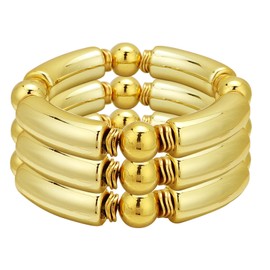 YBMYCM 3-4PCS Bamboo Tube Bangles Bracelet for Women Colorful Beads Elastic Bracelets Acrylic Chunky Bracelets for Women