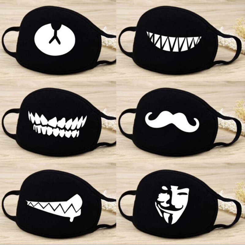 Cotton Mask, Reusable Black Daily Anti-Dust Mouth Cover with Funny