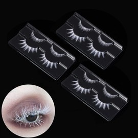 Okdeals 6 Pairs Dramatic White Anime Eyelashes 3D Fluffy Upper&Lower Lashes Cosplay White Spiky Eyelashes Japanese Style Makeup Manga Lashes for Masquerades Photo Shoot Cosplay Party Beauty Eye Lash Extension Tools