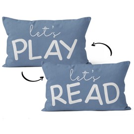 HIWX Kids Playroom Decor,Classroom Pillows Cover,Let's Read Play Decorative 12 x 20 in Throw Pillow Cover,Lets Play Read Kids Reading Corner Room Playroom Nursery Decor Reversible Pillowcase（Blue