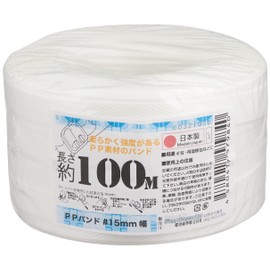 Konyacorporation 00321000 PP Band, White, 0.6 inches (15 mm) x 329.4 ft (100 m), For Handicrafts