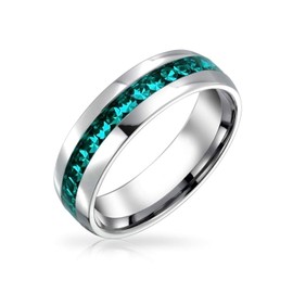 Aqua Crystal Eternity Band Ring for March Birth Month Women Men Silver Toned Stainless Steel