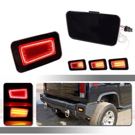Tonsya Compatible With 2005 2006 2007 2008 2009 Hummer H2 Rear Bumper Reflector Tail Lights Turn Signal Daytime Running & Brake Stop Lamps 3 IN 1 Replacement 3D Optic Smoked Lens Amber & Red Led