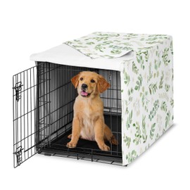 Sweet Jojo Designs Green Boho Floral Leaf Dog Crate Cover – Kennel Covers for 36 Inch Pet Cage Medium - Neutral Sage White Bohemian Watercolor Botanical Flower Woodland Tropical Garden Nature