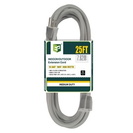 EP 25 Ft Outdoor Extension Cord - 16/3 SJTW Gray Electrical Cable with 3 Prong Grounded Plug, UL Listed