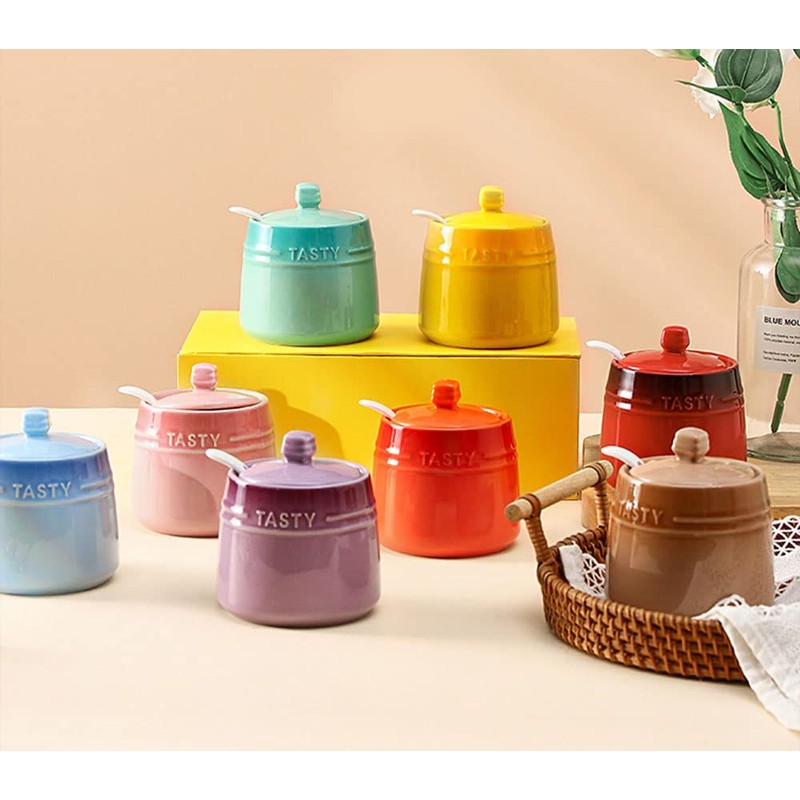 RockTrend Colourful Ceramic Spice Jar Seasoning Box Condiment Pot Sugar
