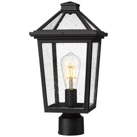 zeyu 16.5 Inch Outdoor Post Light, Exterior Lamp Post Light Fixture for Patio Yard, Die-Cast Aluminum with Seeded Glass Shade, Black Finish, ZX58MP BK