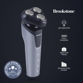Brookstone - 3 Head Rotary Shaver, Precision Shave, Cutting-Edge Design, Professional Quality (Black/Grey)