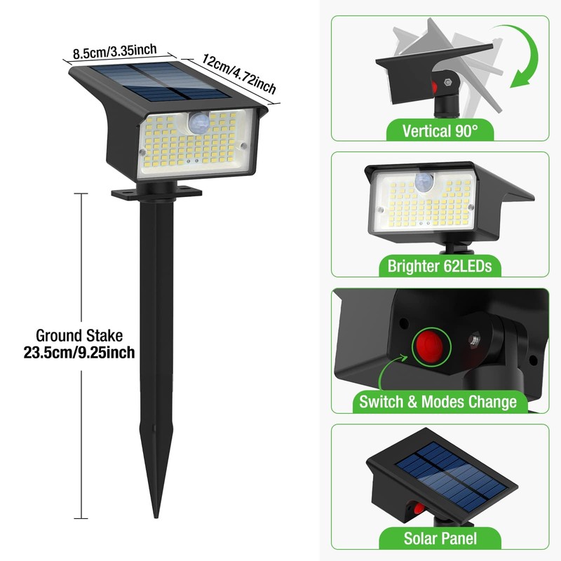 nipify Solar Spot Lights Outdoor, 3 Pack/62 LED Solar Motion