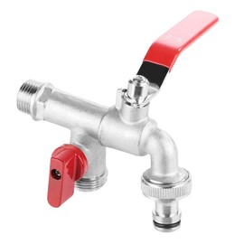 Hilitand 90 Degree Double Valve Water Tap 1/2" Brass Faucet Home Outdoor Garden Tool Double Head Faucet Red Handle