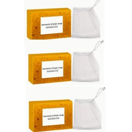 Lemon Turmeric & Kojic Acid Soap Bar, Summer Acne Face & Body Wash for Men & Women, Daily Skincare Cleanser Sets with Soap Saver Bags, Christmas Gift:_3 soap+3 soap bags