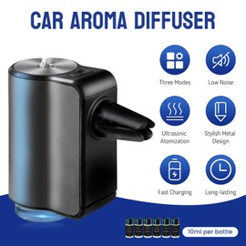 Featwell Car Air Freshener, Three Adjustable Modes Intelligent Car Aroma Diffuser, Rechargeable Car Aroma Diffuser, Grey