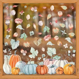 Horaldaily 129 PCS Fall Window Cling Sticker, Thanksgiving Autumn Harvest Watercolor Pumpkin Leaf for Home Party Supplies Shop Window Glass Display Decoration