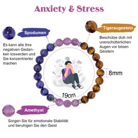 Natürlicher Kristall Heilsteine Armband Perlenarmband Damen Herren 8mm Natürliche Edelstein Armband Crystal Heilsteine Stretch Armband mit Heilkarte Anxiety & Stress Glücksbringer Schmuck Geschenk