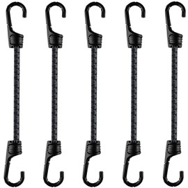 12 Inch Bungee Cord with Dual Hooks, Heavy Duty Outdoor 5Pack 8mm Multi-Purpose Elastic Bungee Straps Gray Black Bungee Straps Tie Down for Luggage, Bike