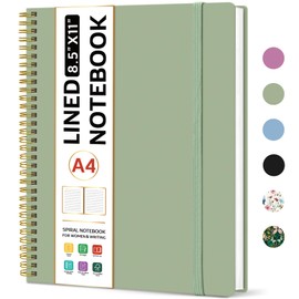 Taja Taja Spiral Lined Notebook, 8.5"x11" Notebooks for Work, Large A4 Journal for Women & Men, College Ruled Journaling Notebook for Writing, Plastic Cover Spiral Journal, Green