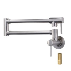 Wall Mount Folding Kitchen Pot Filler Faucet, Single Hole Pot Filler with Two Handles for Sink Stove, Brass Pot Filler FaucetsColor: Nickel, Surface Finishing: Nickle
