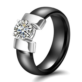 PAURO Women's Zircon Engagement Wedding Band Rings Ceramic, Ceramic, Cubic Zirconia