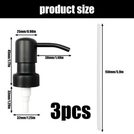 Nizirioo Pack of 3 Soap Dispenser Pump Head: Stainless Steel Soap Dispenser Replacement Pump with 28 mm Thread, Soap Dispenser Pump with 15 cm Long Hose, Soap Pump Replacement for Kitchen Bathroom