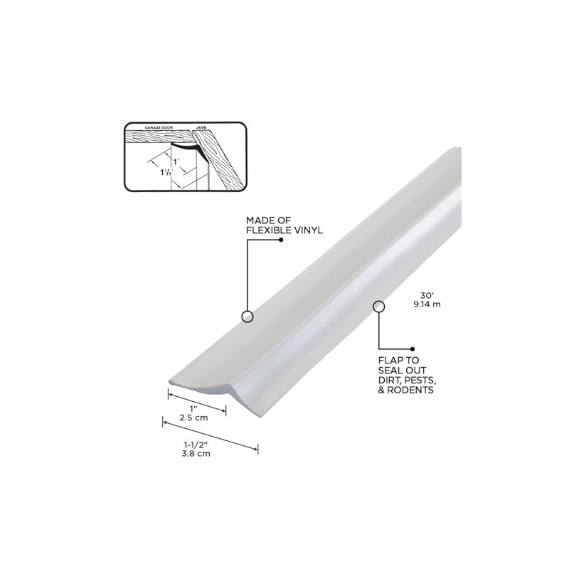 M-D Building Products 03822 30ft. (White) Durable Garage Door Seal
