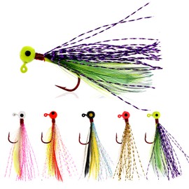 Ghanneey 10pcs Feather Fly Tying Jig Heads Jig High Carbon Hook Fly Fishing Lure Set Freshwater and Saltwater for Salmon Trout Bass