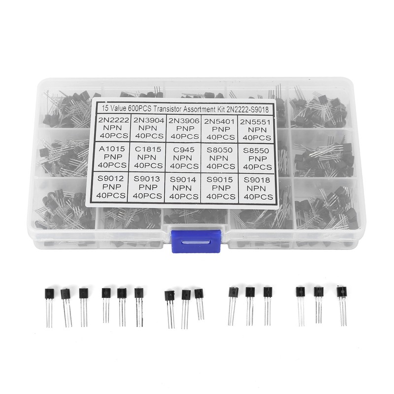 600 Pcs Transistors Assortment Kit NPN TO-92 PNP 2N2222-S9018 Straight