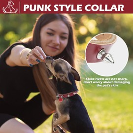 BINGPET Adjustable Leather Spiked Studded Pet Collars,Genuine Leather Dog Collar with Bells,Spiked Cat Puppy Collar,Spikes Soft and Strong Real Leather Made, Adjustable for Small Dogs Puppy Cats
