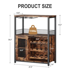 GAOMON Wine Bar Cabinet with LED Lights, Adjustable Shelves Wine Cooler, Mini Bar for Home, Farmhouse Wooden Wines Rack, 36″ Tall Liquor Cabinet for Home, Kitchen,Dinning Room,Living Room,Retro