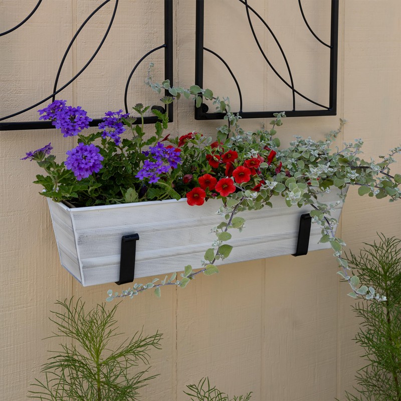 Achla Designs Small White Flower Box with Wall Brackets