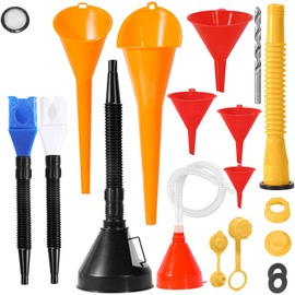 Funnels Set for Automotive Use, Oil Funnel Plastic Long Neck with Hose Flexible Right Angle Funnel for Automotive Kitchen Water Fuel Gasoline Coolant Engine Oil(Funnels Set)