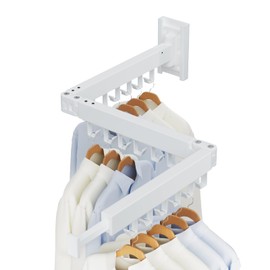 YUNISS Extendable Clothes Airer, Wall Mounted, Aluminium Clothes Rack, 3-Way Folded, Space-Saving Clothes Rail with 18 Hooks, Towel Holder for Balcony, Laundry, Bathroom, Patio, Dormitory, White