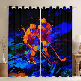 Cortinas de juego de hockey sobre hielo para recámara, sala de estar, cortinas de oscurecimiento deportivas para niños, cortinas de luz roja para jugadores deportivos, tratamientos de ventana, decoración de sala de hockey (2 paneles, 38 x 45 pulgadas)