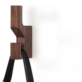 Walnut Wood Wall Peg Rack Hooks 2 Pack, Natural Wooden Coat Hooks Wall Mounted, Handmade Rustic Hat Hangers, Entryway Decorative Hooks Single Organizer for Hanging Towels, Clothes, Bags, Keys