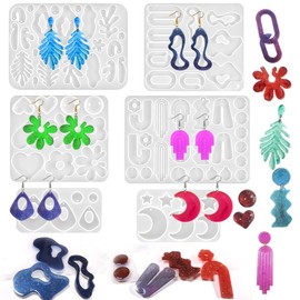 FineGood - Juego de 6 moldes de resina para pendientes, moldes de resina epoxi de silicona, moldes de joyería para manualidades, aretes de resina epoxi, collares, colgantes de joyería