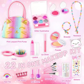 Kids Makeup Kit for Girls Toys, Toddler Makeup Kit, Washable Make Up for Kids Girls, Kids Makeup Sets for Girls, Girls Makeup Kit Birthday Christmas Princess Gifts Toys for Girls 3 4 5 6 7 8 Year Old