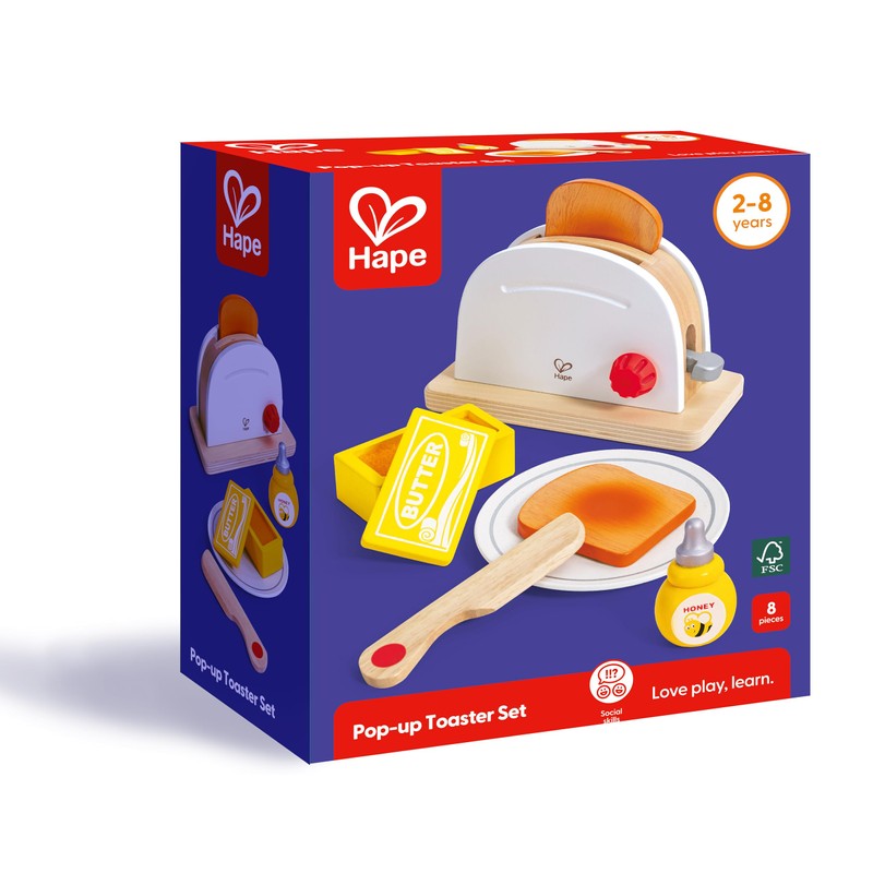 Hape White Wooden Pop-Up Toaster Set Pretend Play Breakfast Accessories