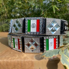 Western Mexico Flag Cowboy Belt. Men’s Rhinestone Western Belt. Cinto De Pierda Mexico. - 36