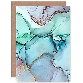 Wee Blue Coo Abstract Paint With Cool Colours Greeting Card With Envelope Inside Premium Quality