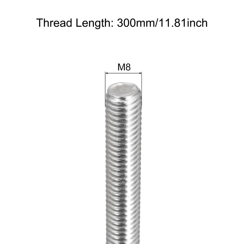 sourcing map Fully Threaded Rod M8 x 300mm 1.25mm Thread