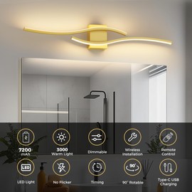 L LOHAS LED Battery Operated Wall Sconces Set of 2, Battery Wall Sconce 7200mAh, Gold Rechargeable Sconces 3000K, 31.6 Inch Dimmable Wireless Wall Lights, Sconce Wall Decor for Bedroom, Living Room