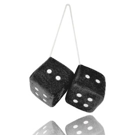 1 Pair 3” Black Fuzzy Plush Dice Classic Vintage [Nostalgic 80’s Fuzzy Car Dice for Mirror ] for Automotive Interior Mirrors