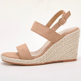 VETASTE Women's Espadrille Wedge Platform Ankle Strap Open Toe Mules Heels Slippers, Nude, 7