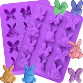 2 Pack Easter Bunny Silicone Molds for Baking, Easter Bunny Candy Chocolate Molds Bunny Ears Gummy Mold Eater Egg Silicone Mold Easter Cookie Ice Cube Candle for Easter Party Cupcake Decorat (Purple)