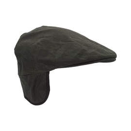 WALKER AND HAWKES - Unisex Flat Cap with Ear Flaps - 100% Waxed Cotton, olive green, L