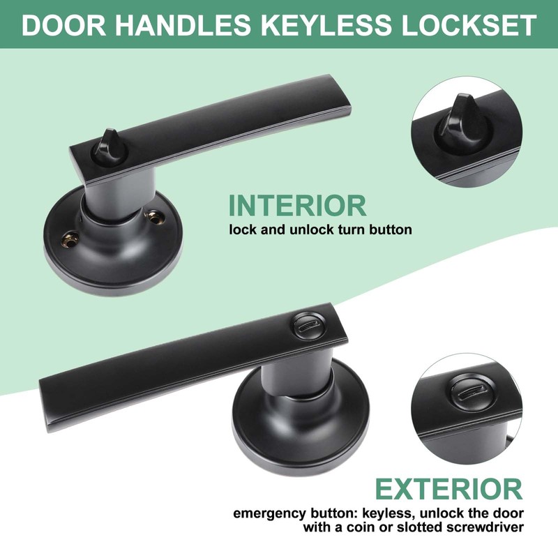 RAZCC AZCC Privacy Door Handles, 3 Pack Matte Black Door
