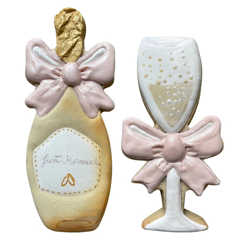 LILIAO Champagne and Champagne Glass with Ribbon Cookie Cutter for